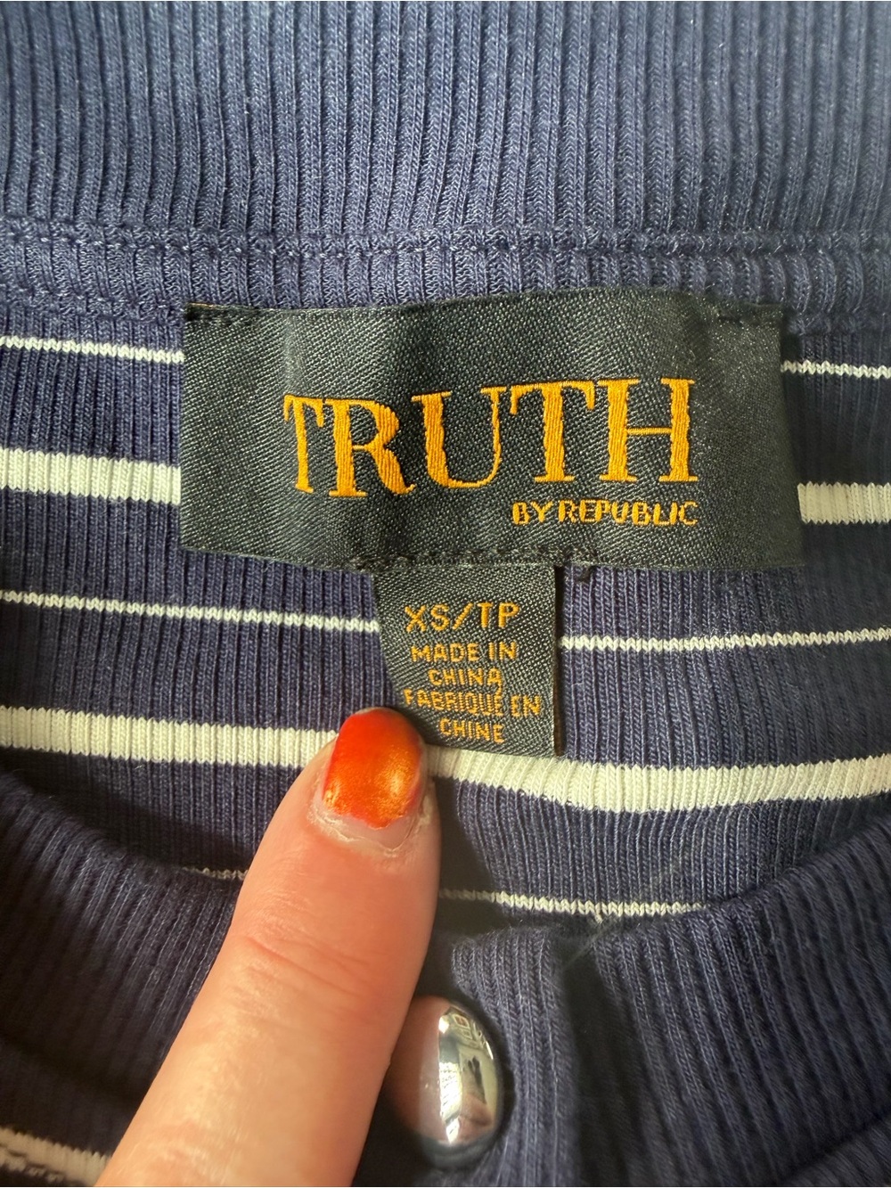 Truth Navy & White Striped Ribbed Button Top - Picture 3 of 7